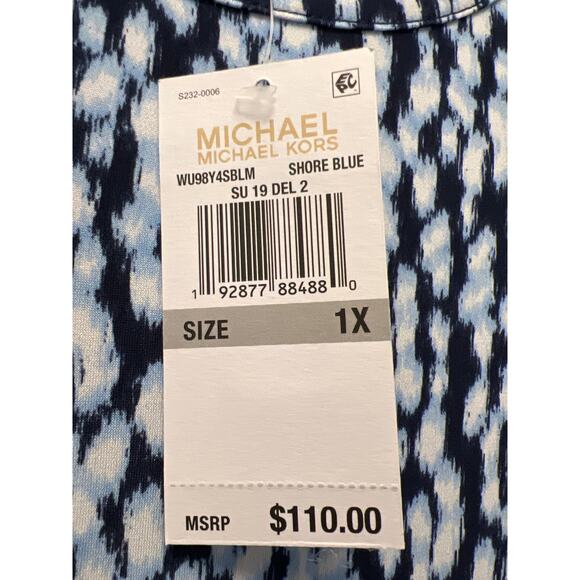 NWT Michael Michael Kors Women’s Ikat-Print Double-Flounce Dress Size 1X Blue - Picture 5 of 8